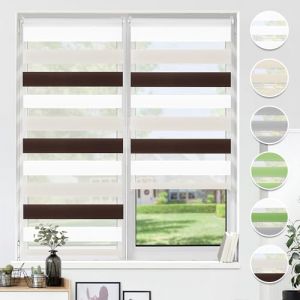 HOMEDEMO Store Enrouleur Jour Nuit sans Perçage, Double Tissu avec Clips, Rideau Occultant pour Fenêtre & Porte, 90 x 110 cm (Largeur du Tissu 86 cm), Blanc-Beige-Brun (Diagor, neuf)