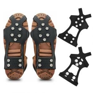 Crampons &agrave; Neige pour Chaussures, 10 Pointes Antid&eacute;rapantes Taille L (40-45 EU) pour Randonn&eacute;e Hiver, Glace et Verglas, Fixation Rapide et R&eacute;glable (naijidianzi, neuf)