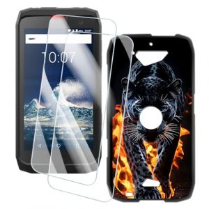 OAGELIM 2 Pack Prot&egrave;ge-&Eacute;cran + Coque Compatible avec Crosscall Action X3 (5 Pouce) Coque Impression Artistique Personnalis&eacute;e et Film Verre Tremp&eacute; (Gu&eacute;pard) (MILEGAO, neuf)