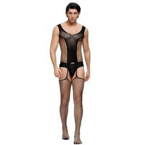 comeondear Bodystocking Sexy Homme Ouverte Grande Taille Lingerie Sexy Homme R&eacute;sille Body Transparent Combinaison Fishnet sous-V&ecirc;tements Collant Tenue Nuisettes Bas Nylon Noir,XS-M (ComeonDear, neuf)