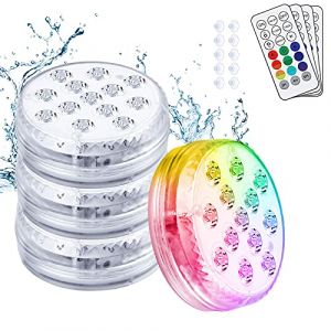 flintronic Lumière LED Submersible, 4PCS 13LED Lampes Sous-Marines 16 Couleurs RGB avec Ventouses et RF Télécommande, IP68 Étanche Éclairage pour Aquarium, Piscine, Jardin, Vase, Baignoire, Étangs (flintronic®-eu, neuf)