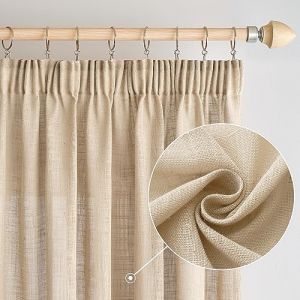Woaboy Rideaux en Lin avec Ruban Fronceur Rideaux Décoratifs Modernes Translucides pour Salon Fenêtre et la Chambre à Coucher Lot de 2, 140x200cm Beige (fengjin home, neuf)