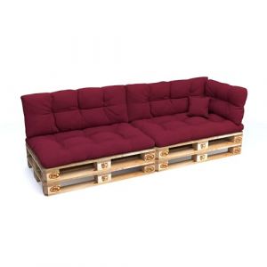 POKAR Set de 6 Coussins Matelassé pour Palettes Euro: 2X Assise 120x80cm + 2X Dossier 120x40cm + 1x Dossier 60x40cm + 1x Coussin 40x40cm, Canapé de Jardin, sans Palette, Rouge Foncé (EURAKOP-FR, neuf)