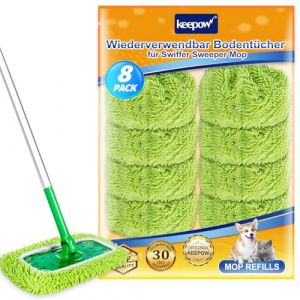 KEEPOW 8 Chiffons Réutilisables Compatibles avec Swiffer Sweeper Mop, Microfibres pour Swiffer Balai, à Usage Sec et Humide, Recharges Lavables de Lingettes Humides pour Swiffer Balai Serpillère (kebaohuanbaokj, neuf)
