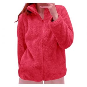 Polaire Chaude Femme Oversize Manteau Hiver Chic Veste Chic Lestée Pilou Pilou Zippée Elegant Veste Polaire d'hiver Watermelon Red sans Capuche Trench Femme Grande Taille Watermelon Red S (MOKBAY, neuf)
