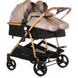 Chipolino poussette pour fr&egrave;res et soeurs Nouveau Twin Duo Smart pliable panier, coloris:beige/brun (Babyshoppen, neuf)