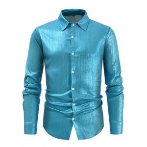 Chemise &agrave; Paillettes pour Homme en Satin de Soie Brillante Disco Party Chemise Veste Tops 2025 Nouvelles Chemises Chemise &agrave; Paillettes Slim Hauts Classique Chemise Chemise Brillante Manches Longues (Beythetly, neuf)