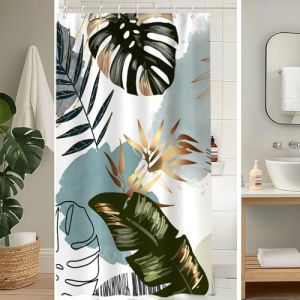 Uiiooazy Rideau Douche Anti Moisissure, Rideau de Douche 120x180cm Boheme Tropicale Foglie di Palmier Vert Jungle Rideaux de Baignoire Tissu Lavable Imperméable Rideaux Salle de Bain avec 8 Crochets (dongguibinjingpinxiaodianpu, neuf)