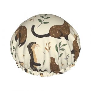 Adorable bonnet de douche imperm&eacute;able &agrave; double couche pour femme, motif dessin anim&eacute;, motif loutre et feuille marron (ZhangQiangPosters, neuf)