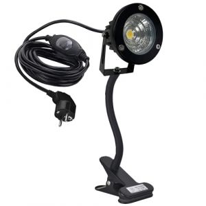 FSLiving TD0234 Lampe LED à pince - 12 W - Avec cordon de 3 m - Spot LED d'extérieur avec pince - Col de cygne - Étanche IP65 - Blanc chaud - Pour arrière-cour, garage, couloir - Noir (KV-001, neuf)