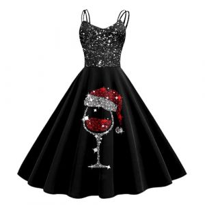 Robe de M&egrave;re No&euml;l Femme Joyeux No&euml;l Robe Noel Ado Ann&eacute;e 50s Pin Up Rockabilly Swing Jupe Manches Longue Robes de Cocktail Soir&eacute;e Bal avec Ceinture D&eacute;guisements Noel Adultes (4-Black, XXL) (BAULMD（90% Big Promotion Without Discount Code ）, neuf)