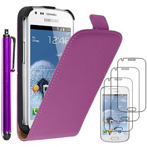 ebestStar - Coque Compatible avec Samsung Galaxy Trend S7560, S Duos S7562 Etui Housse PU Cuir Rabat Ultra Fin (Ultra Slim Case) +Stylet +3 Films, Violet [Appareil: 121.5 x 63.1 x 10.5mm, 4.0''] (ebestPro-fr, neuf)
