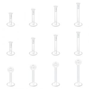 Briana Williams Lot de 12 clous pour piercings en acrylique transparent 16G avec barres labiales plates, dispositifs de retenue, piercings labret, m&eacute;dusa, tragus, h&eacute;lix, cartilage, bijouterie 6 mm 8 (Ana Body Jewelry, neuf)