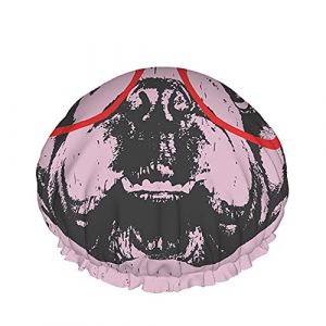 Bonnet de douche bouledogue, Portrait drôle de bouledogue anglais avec des lunettes rouges Bonnets de bain double couche imperméables parfaits pour toutes les longueurs et épaisseurs de cheveux (FireBoomBoom, neuf)