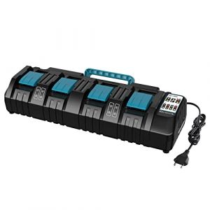 Chargeur 18 V 4 Ports DC18SF pour Batteries au Lithium Makita 14,4 V-18 V BL1850 BL1815N BL1830 BL1840 BL1850 BL1860 YEX-BUR Chargeur Rapide 3 A avec 2 Ports USB, remplace DC18RD DC18RE DC18RC (YEX-BUR, neuf)
