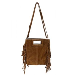 Sac &agrave; poign&eacute;es en daim avec franges Shopper en cuir velours fabriqu&eacute; en Italie cuir nubuck sac &agrave; bandouli&egrave;re en deux variantes, 26x22x4 cm (JameStyle26, neuf)