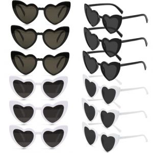 Epokus Lunettes de Soleil Coeur,12PCS Lunettes Coeur pour Femmes Hommes, Lunette de F&ecirc;te R&eacute;tro, UV400 Protection Lunettes Forme de C&oelig;ur pour Shopping, Voyage, F&ecirc;te en Plein Air(Blanc) (CHUXINKEJI, neuf)
