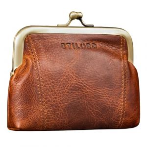 STILORD 'Goldie' Petit Porte Monnaie Femme Cuir v&eacute;ritable Vintage Portefeuille Fermoir Clic Clac Retro Portefeuille pour Femme Cuir Porte-Monnaie &agrave; Clip, Couleur:Kara - Cognac (STILORD Cuir, neuf)