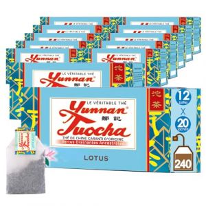 Yunnan Tuocha Zouji - Thé Tuocha au Lotus – Apaisant et relaxant - 240 Sachets (12x20)- 480g - Origine Yunnan Garantie (ZOUJI TUOCHA, neuf)