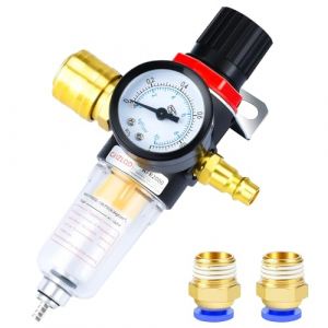Regulateur de pression d air compresseur 1/4" Régulateur de filtre à air comprimé avec séparateur d'eau, raccords rapides air comprimé et manomètre pour filtre à compresseur (Fjin, neuf)
