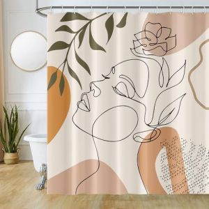 Uiiooazy Rideau Douche Anti Moisissure, Rideau de Douche Orange 180x180cm Visage Abstrait Femme Rideaux de Baignoire Tissu Lavable Imperméable Polyester Rideaux Salle de Bain avec 12 Crochets (dongguibinjingpinxiaodianpu, neuf)