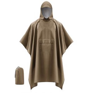 Coutyuyi Imperméable Poncho Pluie Unisexe, Poncho/Tapis de Camping/Ombre de Camping Multifonctions 3 en 1 Veste Coupe-Pluie Cape imperméable pour la randonnée,Camping(Brun,S) (Coutyuyi outdoor, neuf)