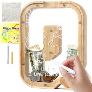Lakpopya Tirelire en Bois pour Enfant Tirelire Cochon Personnalis&eacute;e de Lettres A &agrave; Z Tirelire Billet Transparente Cr&eacute;ative pour Cadeau D&eacute;coration Bapt&ecirc;me pour Fille Garcon (Q) (Never fail, neuf)