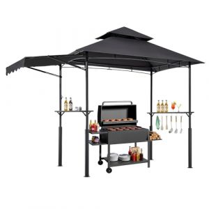 VEVOR Gazebo de Barbecue, 243x150 cm, Tonnelle de BBQ Ext&eacute;rieur Renforc&eacute;e avec Auvent, Toit &agrave; 2 Niveaux, Abri de Barbecue Patio Acier Enduit Poudre, pour Grillades, F&ecirc;tes, Pique-niques, Jardin, Patio (VEVOR Direct Store FR, neuf)