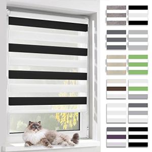 BelleMax Store Enrouleur Jour Nuit,Tissu Double,Rideau sans Per&ccedil;age,Translucide Occultant Protection Vie priv&eacute;e,pour Fen&ecirc;tre et Porte,(Largeur du Tissu 35 cm),Noir-Blanc,35l x 150L cm (Ominia, neuf)