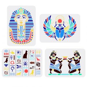 FINGERINSPIRE 4 Pochoir de Peinture Égyptienne de 21x29.7 cm Écriture Égyptienne Modèle de Pharaon Égyptien Masque de Toutankhamon Symbole Égyptien Pochoir pour Peinture sur Bois Mur Tissu Meubles (FINGERINSPIRE FR, neuf)