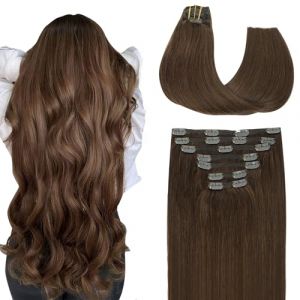 SURNEL Extension a Clip Cheveux Naturel Clip Extension Cheveux Brun #4 7pcs/140g Extension Cheveux Naturel Clip Remy Hair Clip dans les Extensions de Cheveux 16 pouces/40cm(7C#4-16") (SURNEL-FR, neuf)