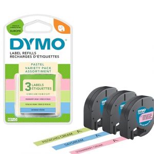 DYMO LetraTag &Eacute;tiquettes Pastel Starter Set | 12 mm x 4 m (3 cassettes) | rubans en plastique Cr&egrave;me de Pistache, R&ecirc;verie & Cr&egrave;me de Fraise | &Eacute;tiquettes autocollantes pour &eacute;tiqueteuse DYMO LetraTag (TOKATA, neuf)