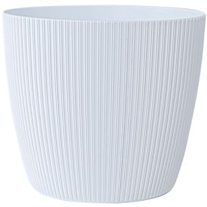 KONZEPT Grand pot de fleurs, blanc, structure c&ocirc;tel&eacute;e 30 cm, pots de fleurs pour plantes d'int&eacute;rieur en plastique id&eacute;al pour le salon, la cuisine et le balcon (KONZEPT GmbH, neuf)