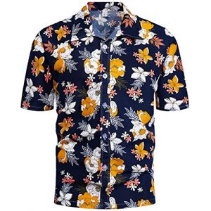 PADOLA Chemise Hawaienne Homme Chemise À Fleurs Funky Casual Button Down Tee Shirt Chemise Manche Courte Chemise de Plage Vacances été (XL,Fleur Jaune) (Chaos World Apparel, neuf)