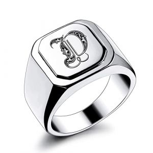 OTXIXTO Bague Initiale Lettre Chevali&egrave;re pour Hommes Femmes Nom Personnalis&eacute; Grav&eacute; Acier Inoxydable Bijoux Fantaisie Mariage Couples F&ecirc;te des P&egrave;res Cadeau avec Ajusteurs de Taille (Argent, Taille 67) (OTXIXTO, neuf)
