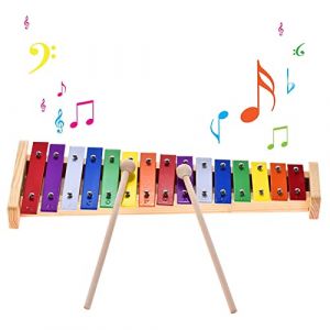 summina Colorful Glockenspiel Xylophone Percussion en bois et en aluminium Instrument de musique Jouet éducatif 15 tons avec 2 maillets pour (zhuxinqiangouzhou, neuf)