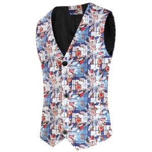 Gilet d'affaires pour homme - Gilet de No&euml;l - Gilet de No&euml;l - Coupe ajust&eacute;e - Gilet de costume - Gilet festif - Happy Santa - Gilet de No&euml;l - Gilet de No&euml;l f&ecirc;te - Gilet de mariage (01 Bleu clair, 4XL) (upperfeel, neuf)
