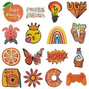 Woohome Broderie Patch Thermocollant, 16 PCS Orange Mélangé Autocollant de Patch Appliques Ecussons à Coudre Transferts Ecusson Thermocollant ou Ecusson à Coudre pour Vêtement T-shirt Jeans Veste (CXiong, neuf)