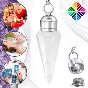 Pendule Divinatoire CRISTAL DE ROCHE Naturelle Cône à 12 Facettes avec Chambre Témoin – Collection PRESTIGE – Pendule de Radiesthésie en QUARTZ BLANC – 19 GR [GARANTIE A VIE] (Majestic's Boutique, neuf)