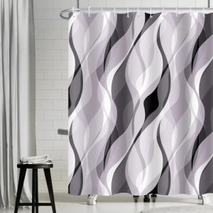 Uiiooazy Rideau Douche Anti Moisissure, Rideau de Douche Lavande Abstrait Rayures Gris Rayé Rideaux de Baignoire Tissu Imperméable Lavable Polyester Rideaux Salle de Bain avec 12 Crochets 180x200cm (dongguibinjingpinxiaodianpu, neuf)