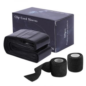 HOINCO Lot de 100 manchons jetables noirs pour tatouage, 2 rubans adhésifs noirs pour machine à tatouer, accessoires pour machine à tatouer. (Micongyu EU, neuf)