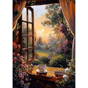 EOBROMD Vue de Fenêtre Peinture Diamant Adulte, 5D DIY Broderie Diamant Kit Complet Paysage, Peinture Diamant Artisanat Strass Point de Croix Painting pour Adultes, Décoration Intérieur 30x40 cm (Yeehyc, neuf)