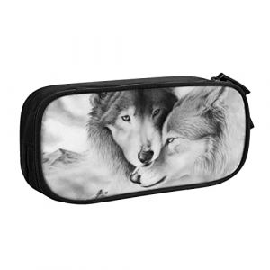 FLYIFE Grande trousse à crayons avec 2 compartiments Motif loup noir et blanc Pour filles garçons étudiants école bureau université, Noir , Taille unique, Cartable (xiehuaLJFDY, neuf)