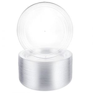 AKOLAFE Lot de 50 Assiette Transparente Plastique 22,9 cm Assiette Plastique Reutilisable assiette plastique Rigide pour Mariages, Fêtes, Anniversaires, Noël et Baptêmes (LU YUANWEI, neuf)