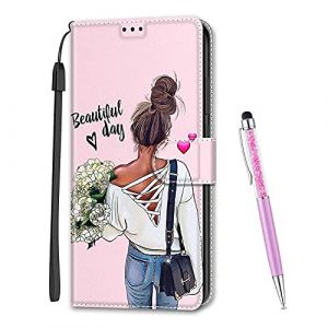 MadBee Coque Compatible avec Huawei P10 Lite, Imprim&eacute; Color&eacute; Motif Portefeuille Housse en Cuir synth&eacute;tique avec Support et Cartes Compartiments pour Huawei P10 Lite (Fille) (Mo-Beauty EU Store, neuf)