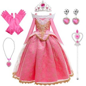 LOBTY Fille Robe de Princesse Aurore avec Accessoires D&eacute;guisement de La Belle au Bois Dormant Enfant Costume de Princesse Anniversaire F&ecirc;te No&euml;l Partie Halloween Carnaval Cosplay (LOBTY COSPLAY STORE, neuf)