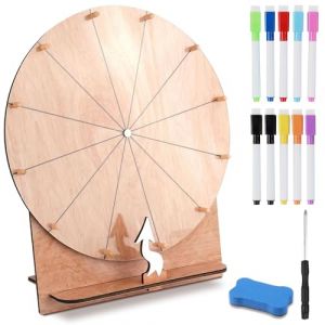 Roue de la Fortune, TGKYK 30cm 12 Slots Roue de Prix en Bois avec Gomme, Marqueur et Tournevis, Roue de la Chance, Kit de Roue de Récompense pour Mariages, Fêtes, Écoles (Couleur Bois) (QiBaoEU, neuf)