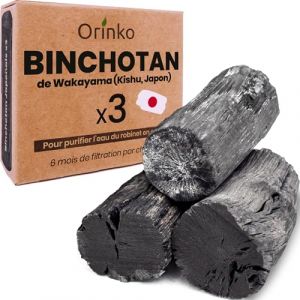 ORINKO&reg; Charbon Actif Eau Binchotan Bio x3 &ndash; Filtration Naturelle Puissante Jusqu'&agrave; 2,5L/B&acirc;ton &ndash; Ch&ecirc;ne Japonais Authentique (Kishu, Wakayama) &ndash; Purificateur &Eacute;cologique pour Carafe, Fontaine, Gourde (Eslab, neuf)