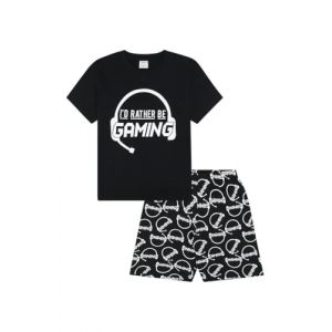 Pyjama court pour garçon I'd Rather Be Gaming Noir/blanc, Noir , 12-13 ans (ThePyjamaFactory, neuf)