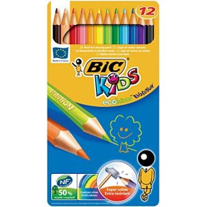 BIC Kids Evolution ECOlutions Crayons de Couleur - Coloris Assortis, Boîte Métallique de 12 (Stock Bureau Maison Bien-être, neuf)